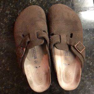 Birkenstock brown suede Boston slip on clogs